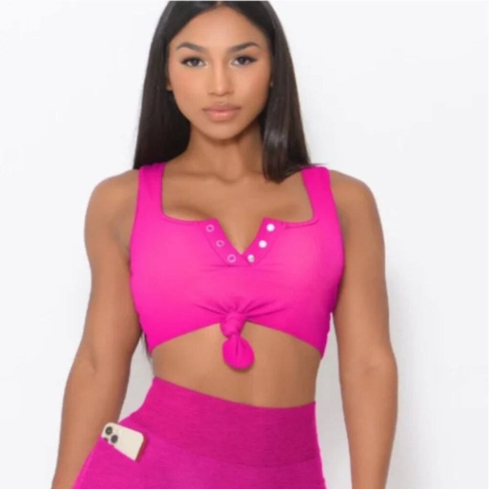 NWOT Bombshell Sportswear Henley Ribbed Sports Bra Pink Size XL